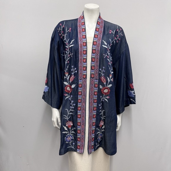 Johnny Was Other - Johnny Was Workshop 100% Cotton Kimono Jacket Floral Embroidered Size L‎